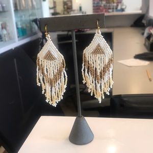 White and gold beaded earrings